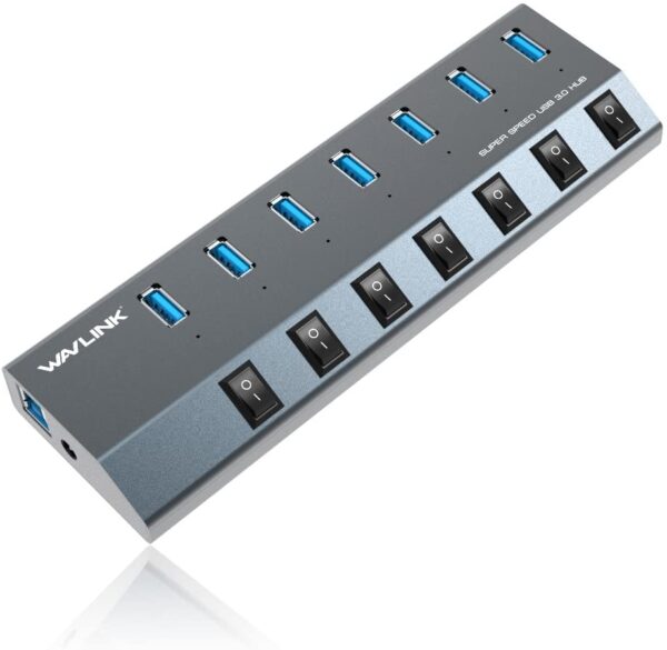 Powered USB Hub 3.0, WAVLINK 7 Port 48W Charging Slim USB 3.0 hub Powered, 5V/2.4A with Individual On/Off Switches LED Indicator